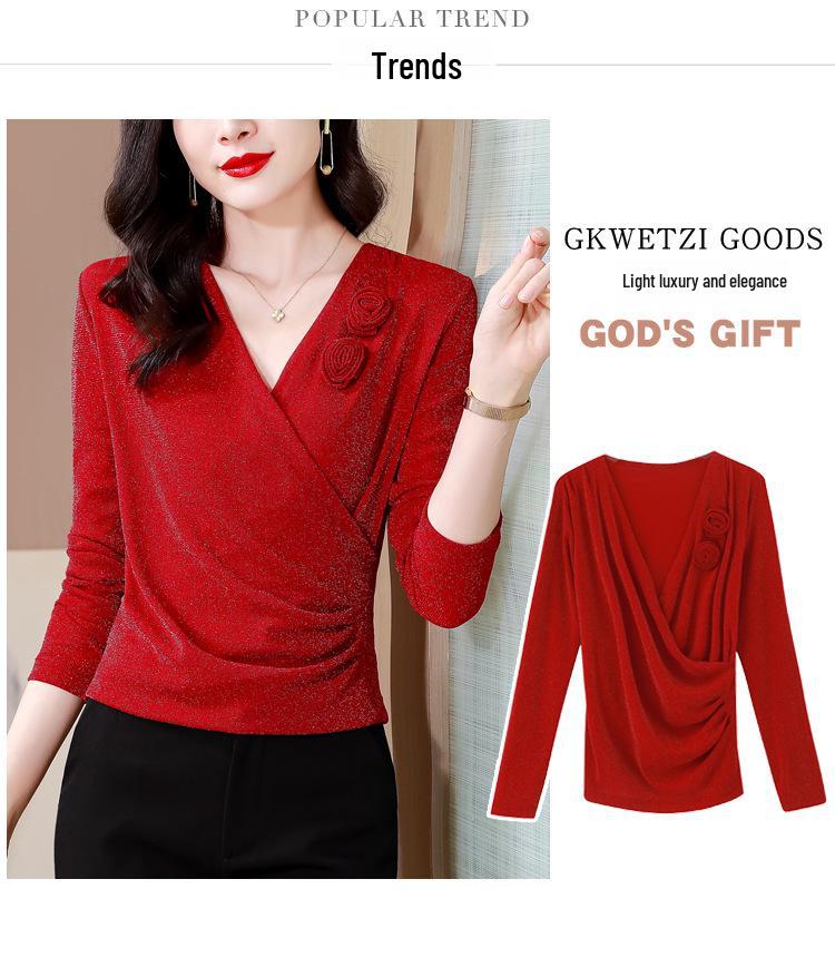 Women's Slim-Fit V-Neck Mesh Floral Blouse - Versatile, Stylish, Age-Defying