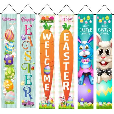 2025 Happy Easter Porch Sign Easter Door Banner Porch Decor Bunny Hanging Banners Spring Easter Party Outdoor Home Decoration