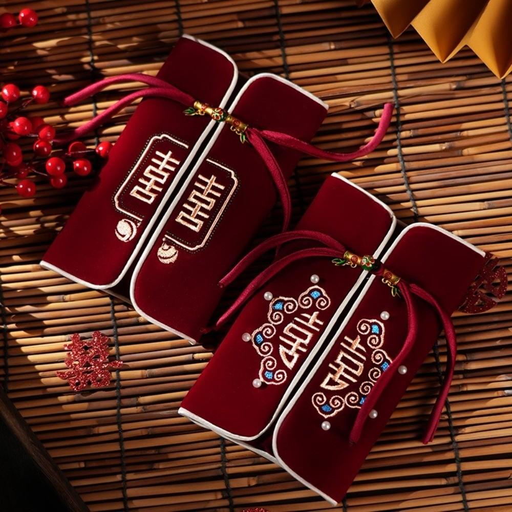 Embroidery Design Red Envelope Velvet Cloth Wedding Envelope Best Wishes Envelope  Anniversary