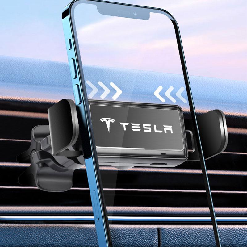 Car Phone Holder Electric Induction Phone Stand Adjustable Auto Clamping Double Base for Tesla Model 3 Y X S Accessories