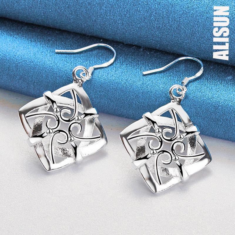 925 Srebro Sterling Kwadratowe Geometryczne Wisiorki Piercing Kolczyki Modna Biżuteria Ślubna