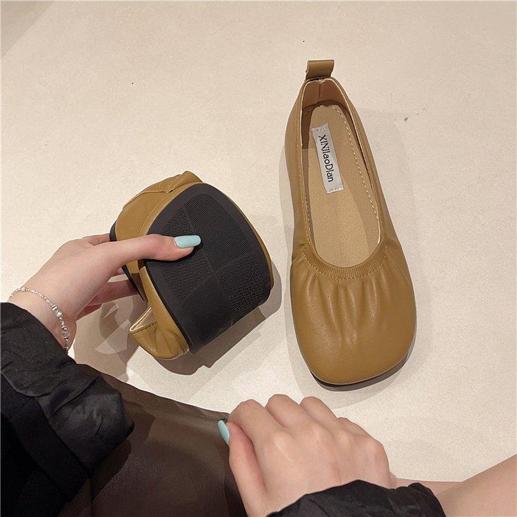 French Temperament Round Head Single Shoes Soft Leather Soft Sole Ladyshoes Mary Jane Small Leather Shoes Pregnant Women Doudou West Evening Breeze