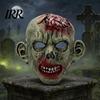 Flesh Texture Cosplay Mask Halloween Green Zombie Mask, Realistic Full Face with Simulated Accessory Damaged And Blood for Scary Party Props Masque