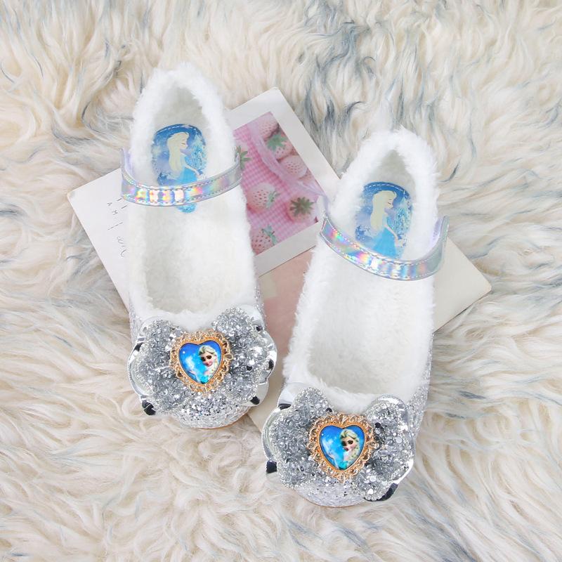 

Girls cotton shoes princess shoes autumn and winter new children s fluffy shoes baby Aisha crystal shoes girl velvet classmate 36 yards/22cm срібний