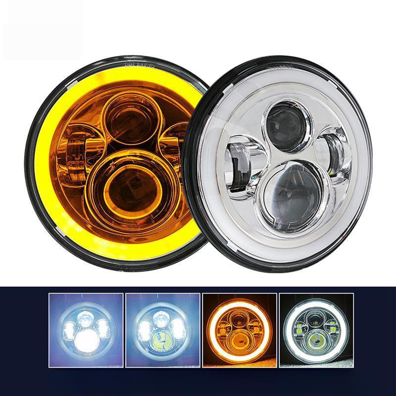 Wrangler Headlights Full Round 4 Beads 7 Inches Silver Bottom Harley Motorcycle Headlights, Modified Far And Near Light Led Headlights