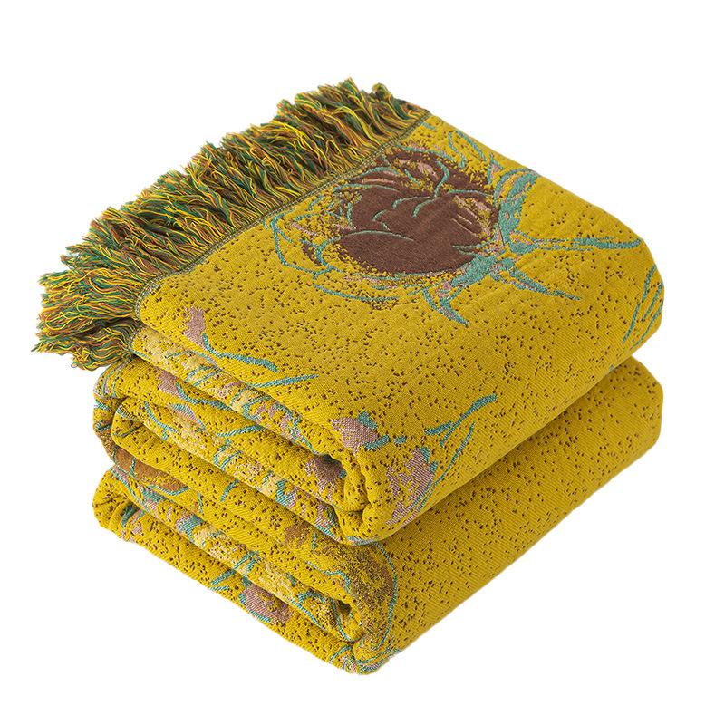 Cotton Gauze Jacquard Throw Blanket Towel Quilt Cover Blanket Office Nap Blanket Household Sofa Towel For Couch Bed Spread Use