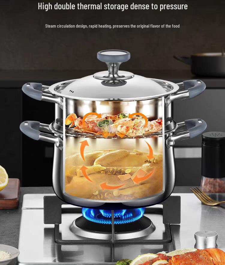 316 Stainless Steel Rivetless Stew Pot with Two-Layer Silicone, Large Capacity for Steaming and Simmering.