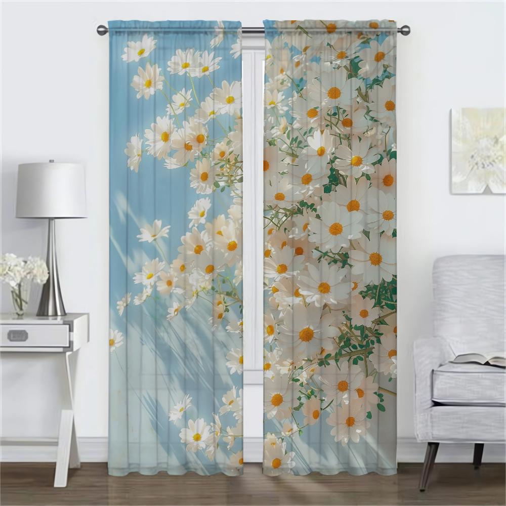 Spring Flower Kitchen Curtains for Camera Partition Modern Living Room Curtains 2 Pieces Tulle for Bedroom Blackout Curtain Home