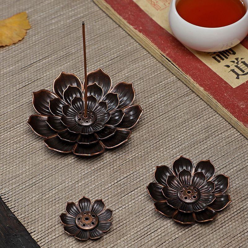 1PC Alloy Incense Burner Stick Holder Plate Buddhism Lotus Censer Bronze Nasturtium Incense Burner 7