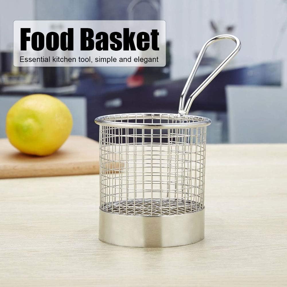 2PCS Mini Round Stainless Steel Deep Fry Basket, French Chip Frying Serving Food Baskets Mini French Fry Chips Baskets Net for Snacks Reusable Fries