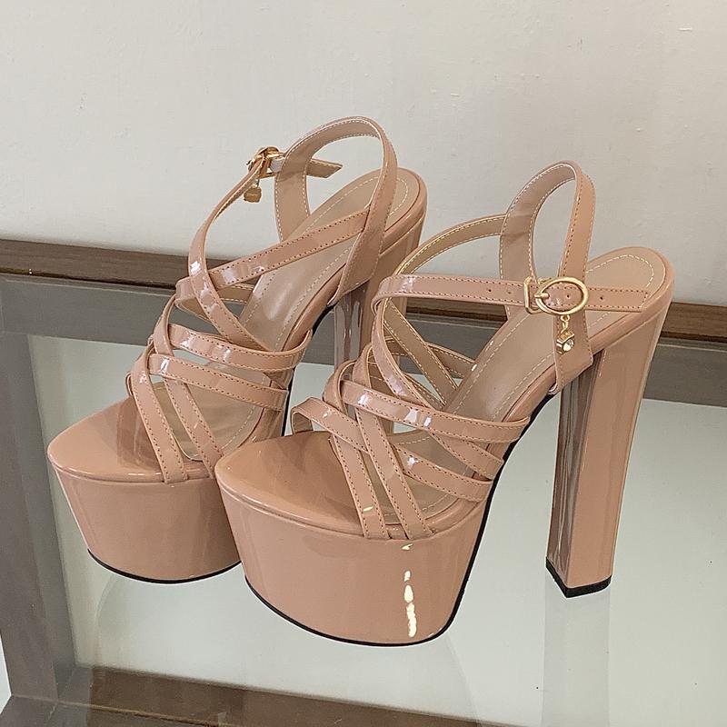 

Pesstwei 2026 Summer Fashion Chunky Platform Buckle Strap Narrow Band Square High Heels Woman Sandals Stripper Shoes 35 абрикосовий