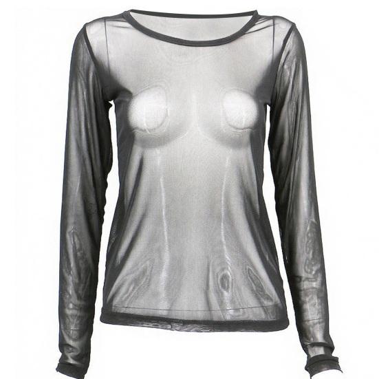 Women Tops Round Neck Long Sleeve Slim Fit Sheer Mesh Design Bottom Tops Sexy Casual Bottom Tops Vacations Parties Daily Wear