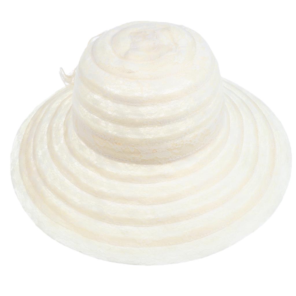 Fashion Women Elegant Lace Flower Derby Sun Hat Party Wedding Cap beige