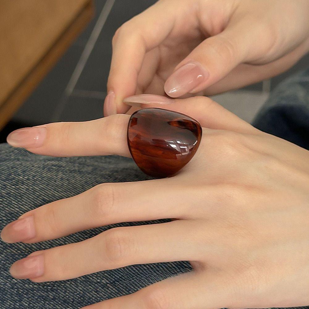 Chubby Oval Finger Ring Geometric Transparent Rings Fashion Exaggerated Resin Rings  Travel