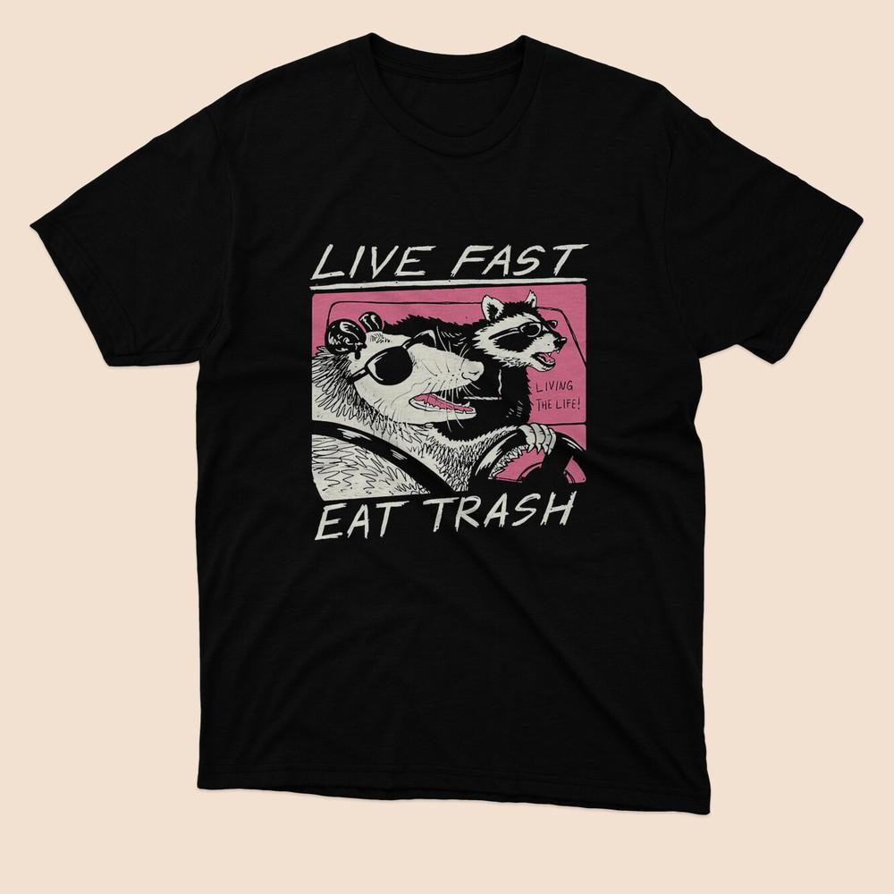 NWT Live Fast Eat Trash Album T-shirt Black