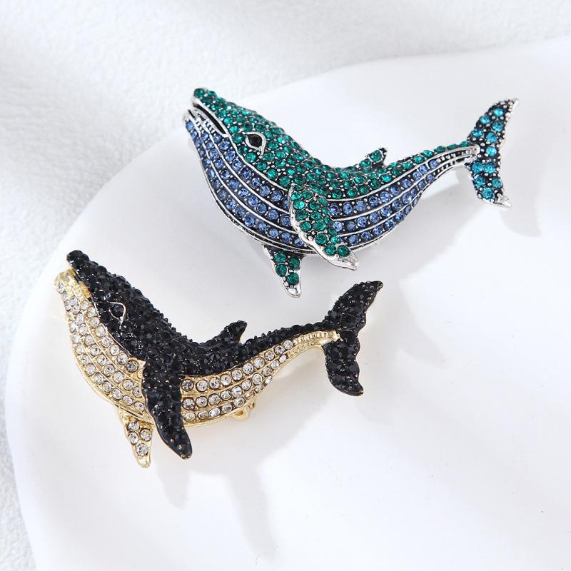 Fashion Vintage Style Dolphin Jewelry Brooch Woman Black Dolphin Whale Pendant Brooch Pin Crystal Rhinestone Party Wedding Gift