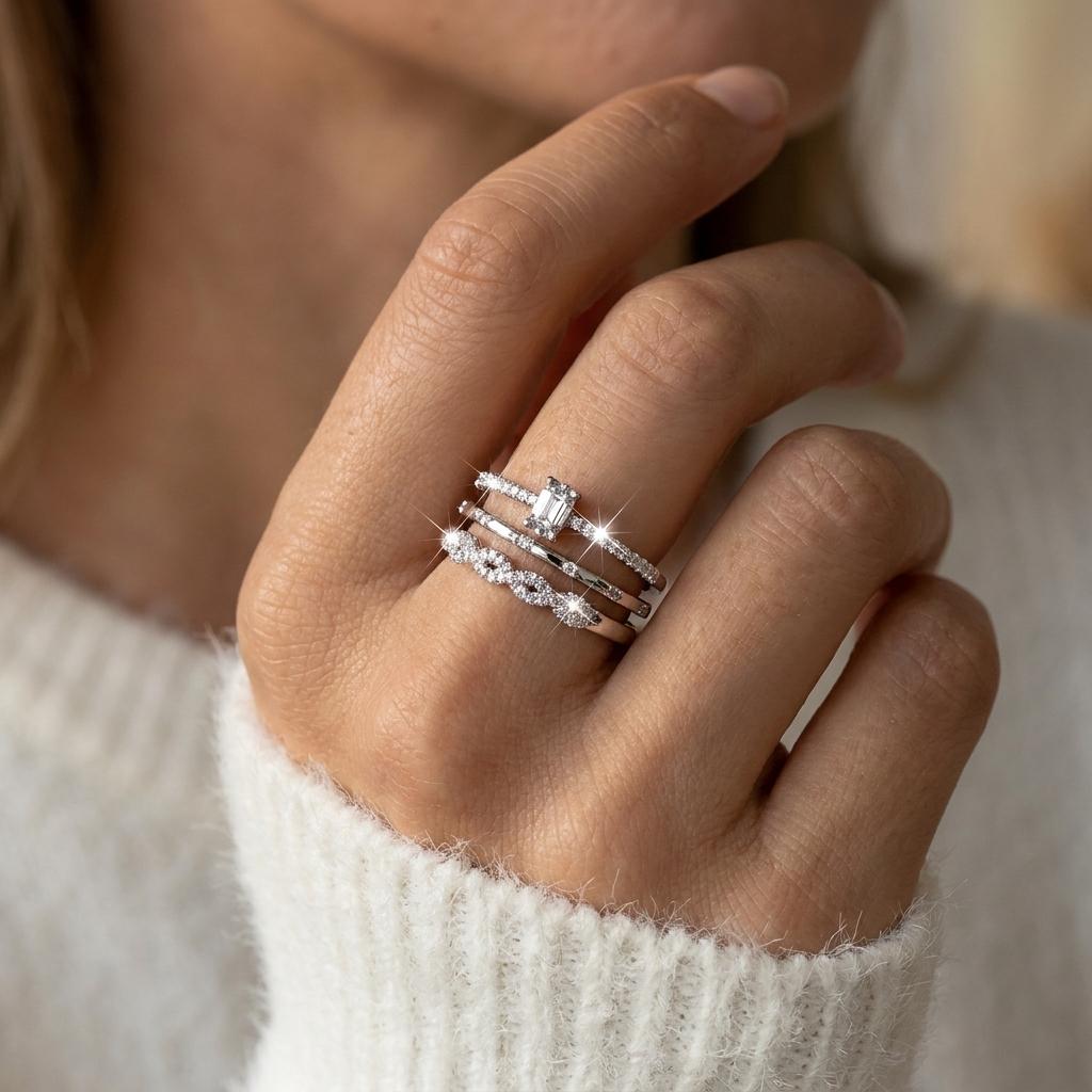 Sugar Cube Crushed Ice Cubic Zirconia Copper Closed Ring for Women Square Minimalist Bling Stackable Fine Finger Jewelry