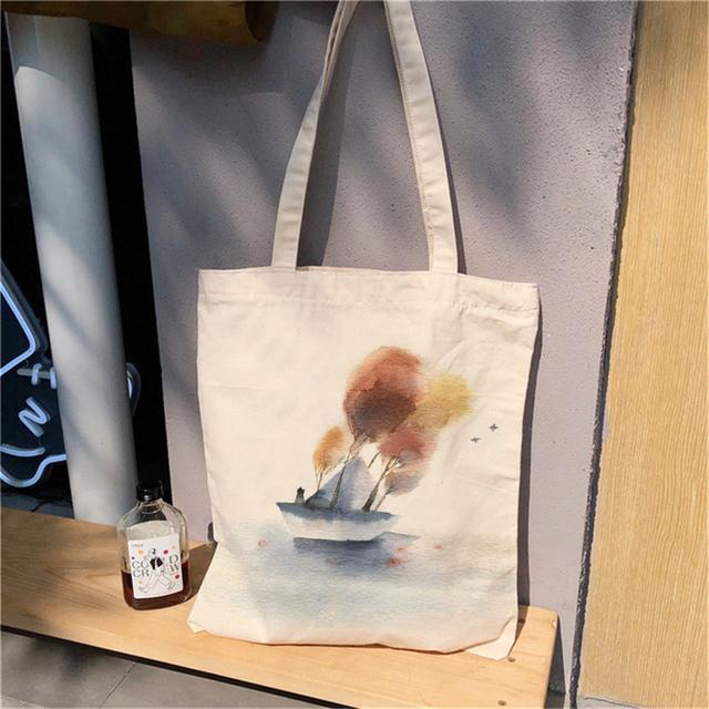 

Kawaii Women Shopper Casual Simplicity High Capacity Жіноча бавовняна сумка Полотняна сумка Tote Сумки для покупок Сумки для покупок Cat Girl Тканинні ручні сумки 25*30cm