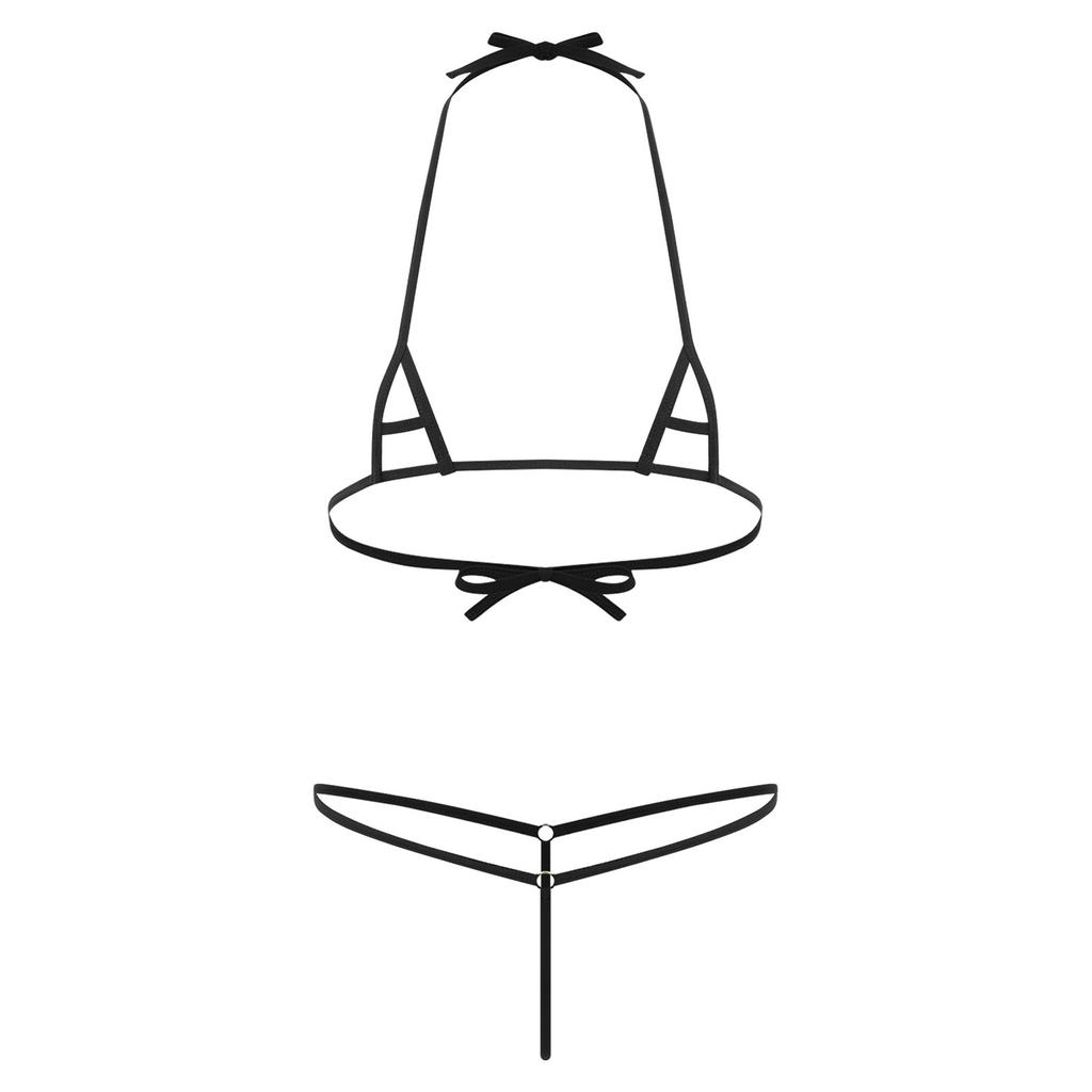 Womens Sheer Micro Bikini Set Halter Bra Top-G string Thong Swimsuit