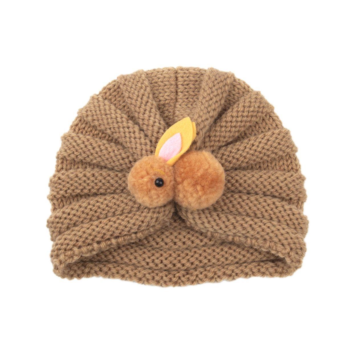 

Boys Winter Accessory Children Knitted Hats Kids Winter Beanies Children Cute Rabbit Cap Crochet кофейный