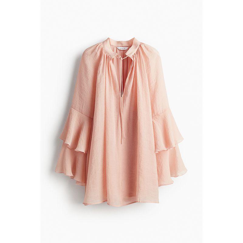 

HM Red for Women Dress Autumn Style A- line Skirt Ruffled Collar Bell Sleeve Midi Skirt 1249133