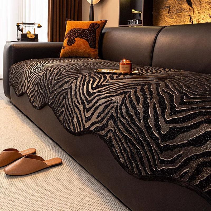 High End Irregular Zebra Pattern Sofa Cushion Cozy Chenille Anti Slip Couch Cover for Home Pet Friendly Anti-Wear Home Decor
