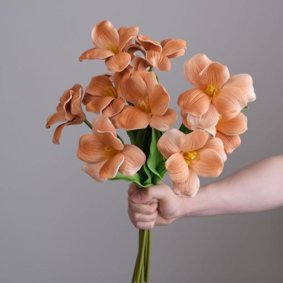 5 Pcs Real Touch Artificial Flower Faux Full Bloom PU Tulip Bouquet with Long Stem for Mother's Day Spring Wedding Centerpiece Floral Arrangement