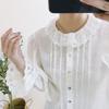 Koreanische Frauen Kleidung Spitze Rüschen Kragen Tops Frühling Weiße Leinen Einfarbig Weibliche Shirts