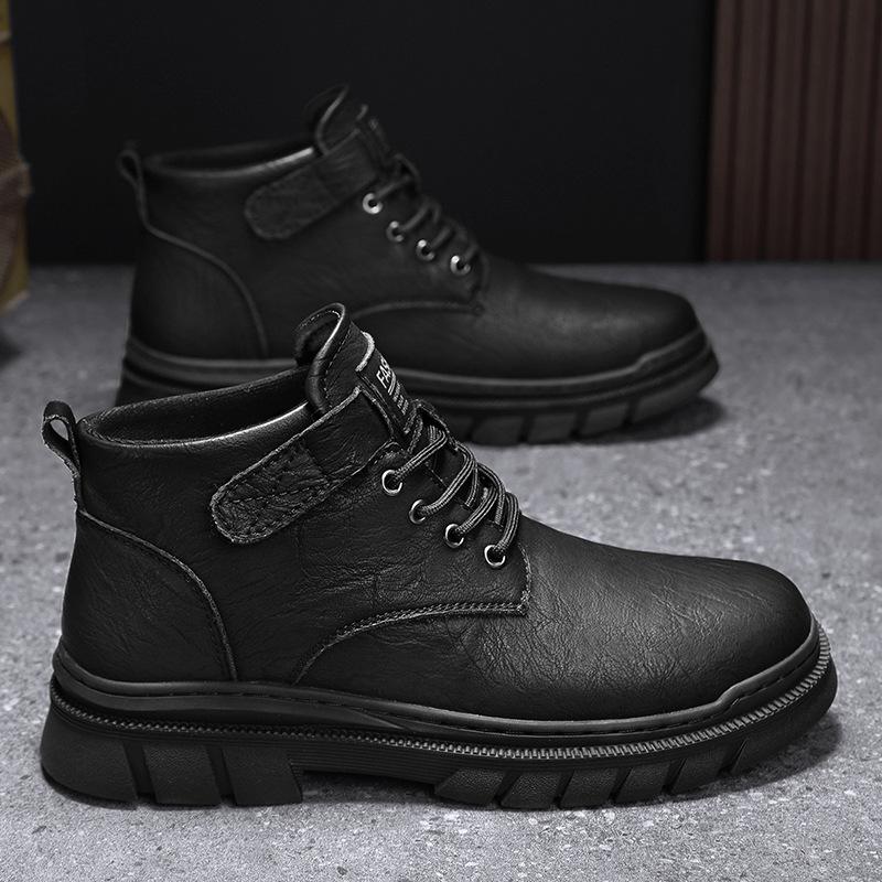

Autumn and winter men s shoes British Martin boots men s high-top leather boots thick-soled waterproof and non-slip men s mountaineering boots 44 чёрный