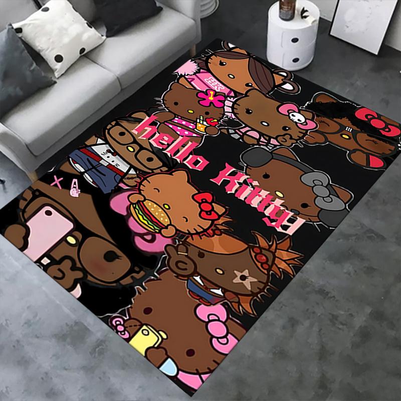 Office Rug Hello Kitty, Kawaii Anti-Slip Rug, Machine Washable for Living Room, Bedroom, Office, Multiple Sizes, Bedroom Mat, Decorative Mat, Durable