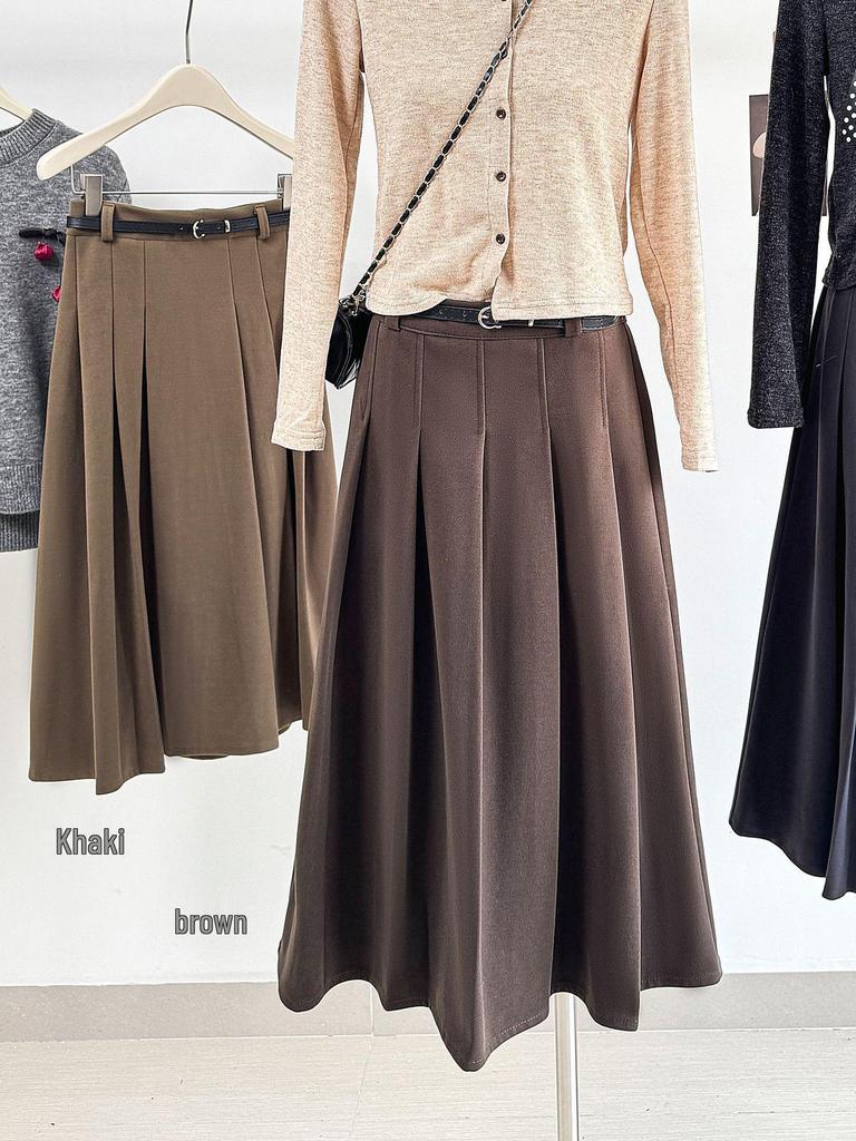 Premium Wool Plaid A-Line Half-Skirt, Pleated and Thickened for Autumn/Winter, Hip-Covering, Slimming, Mid-Length, Ideal for Pear-Shaped Figures.