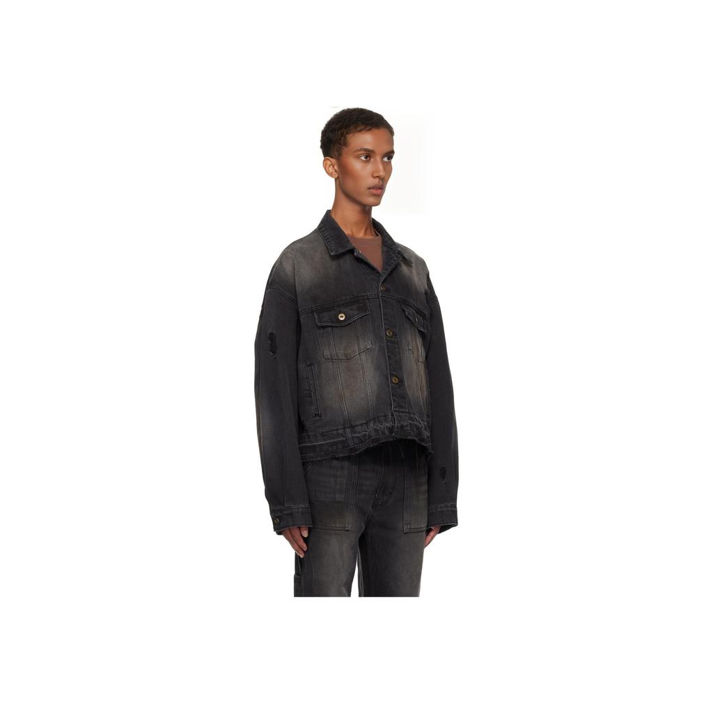 We11done FW24 Ripped Single Button Pocket Long Sleeve Denim Jacket Women jackets Black WD-DJ3-24-310-U-BK