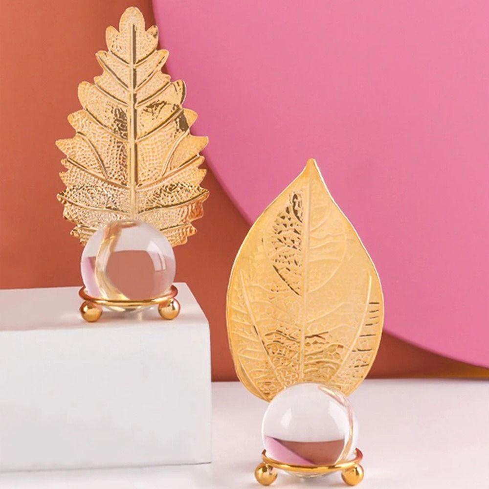 Non-slip Leaf Ball Ornaments Rust-proof Metal Leaf Crystal Ball Collectibles  Desktop