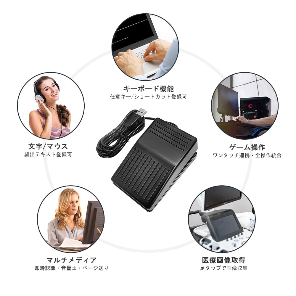 [Deep-Press Stripe Model] USB Foot Switch, Quiet, Built-in Memory, Programmable PC Foot Pedal with Shortcut Keys and Macro Settings for Gaming, DTM,
