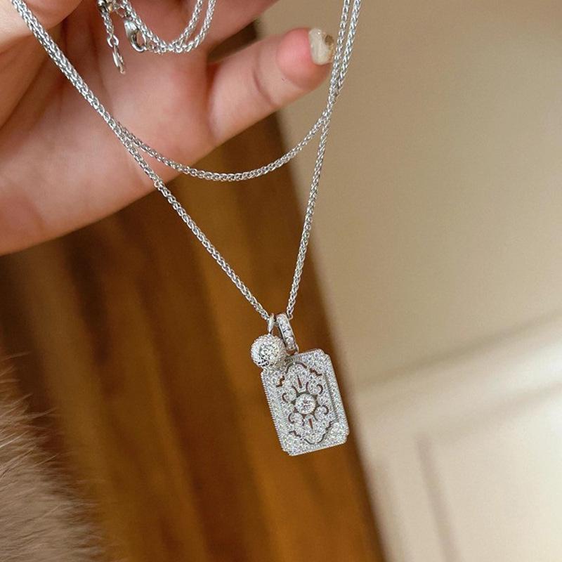 

925 Sterling Silver Vintage Diamond Pendant Necklace – French Retro Court Style for Women 925 Sterling Silver