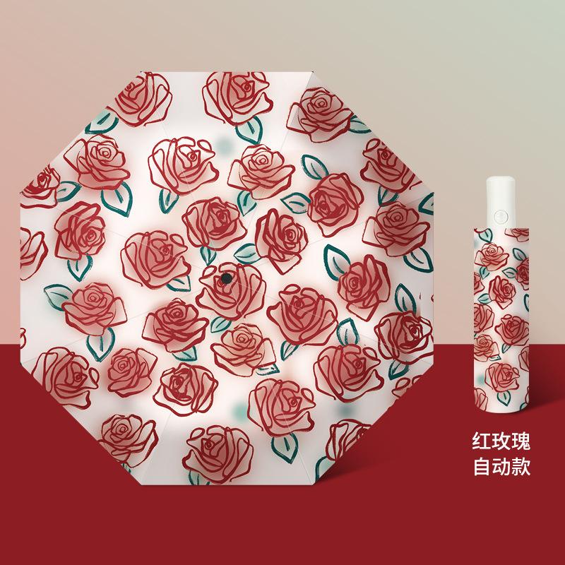 Umbrella UV Protection Sun Umbrella Parasol Folding Umbrella Small Fresh Vinyl Oil Painting Wind and Rain Umbrella