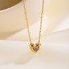 Women's 18K Gold Plated Stainless Steel Sporty Bamboo Chain Heart Zircon Pendant Necklace for Anniversaries