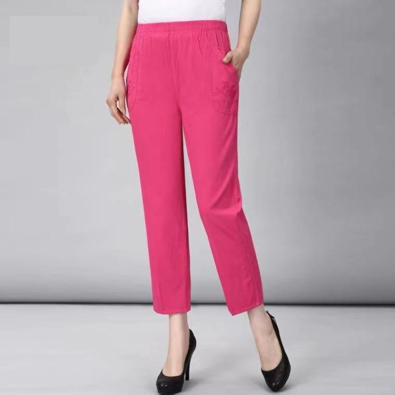 Summer Embroidery Women's Pants Stretch Casual Waist Office Outdoor Pant Breathable Cool Clothing
