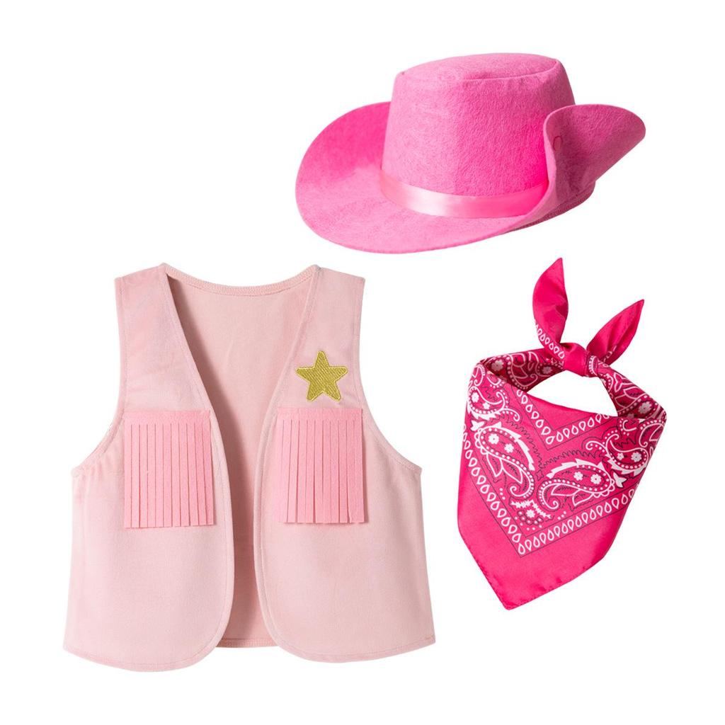 Girls' Western Cowboy Vest Costume with Tassel and Scarf for Festival or Role-Playing Events