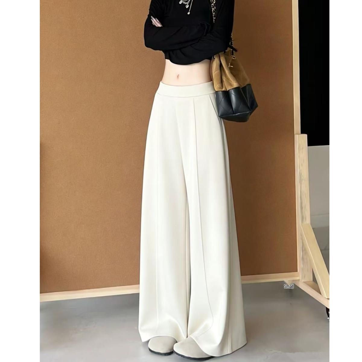 Women s Casual High-Waisted Light Gray Wide-Leg Sweatpants - Petite Spring Sportswear Large (115-130 lbs)