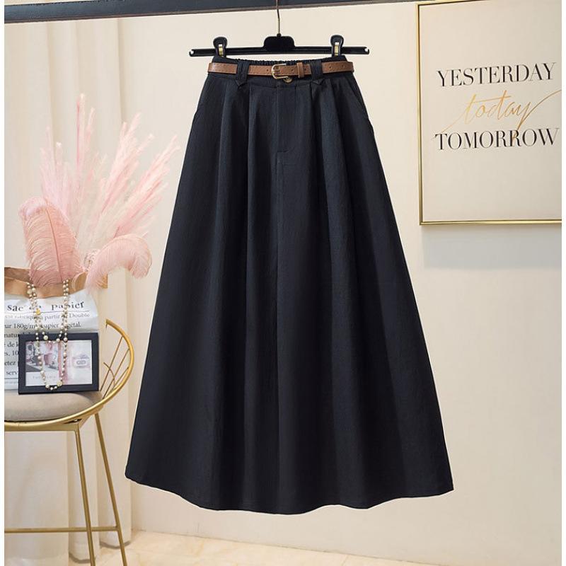 Women's Pleated A- Line Midi Skirt Women's Summer High Waist Slimming Drapey Half-length Umbrella Skirt