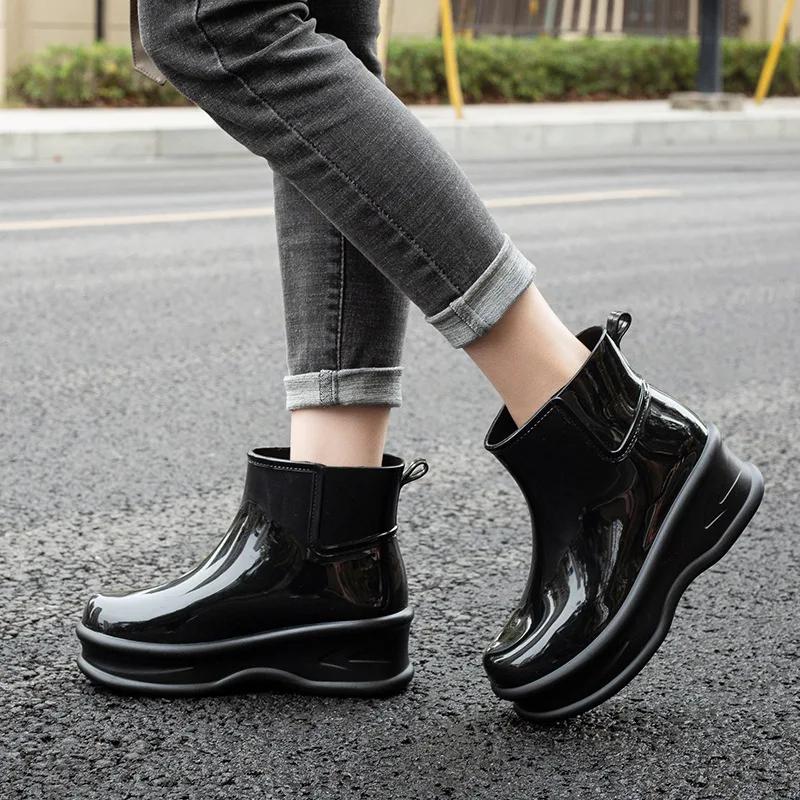 Fashion Women's Height-increasing Rain Boots Fashionable Outer Overshoes Women Thick-soled Non-slip Soft-soled Wear-resistant Rain Boots