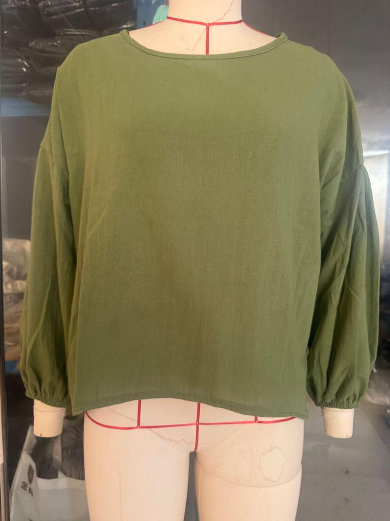Women's 2025 Spring/Autumn Casual Round Neck Long Sleeve Solid Color Retro Loose Shirt