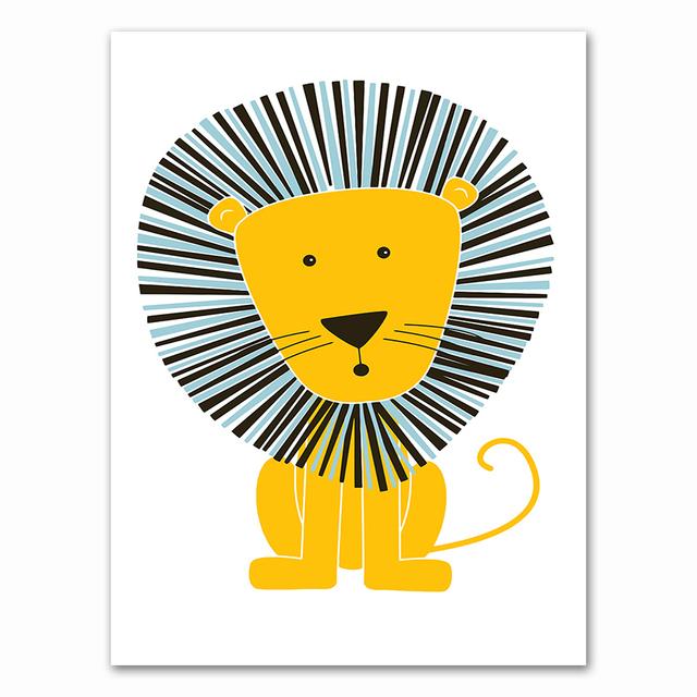 Yellow Lion Canvas Painting Baby Room Decor Cartoon Animals Wall Art Nordic Zebra Plakat Wall Pictures For Baby Kids Room No Frame