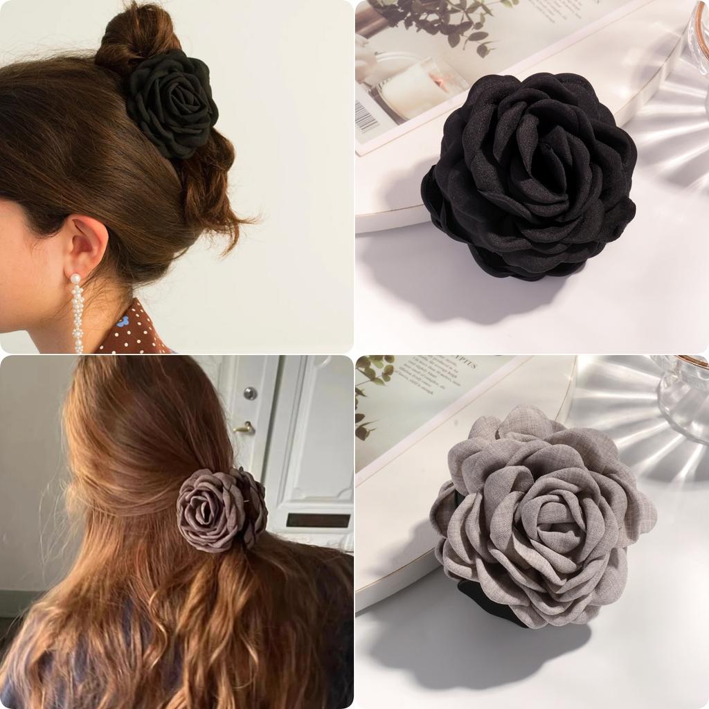 2/3 PCS New Solid Color Fabric Rose Flower Hair Claw for Women Girls Barrette Elegant Shark Clips Set Headwear Accessories Gifts