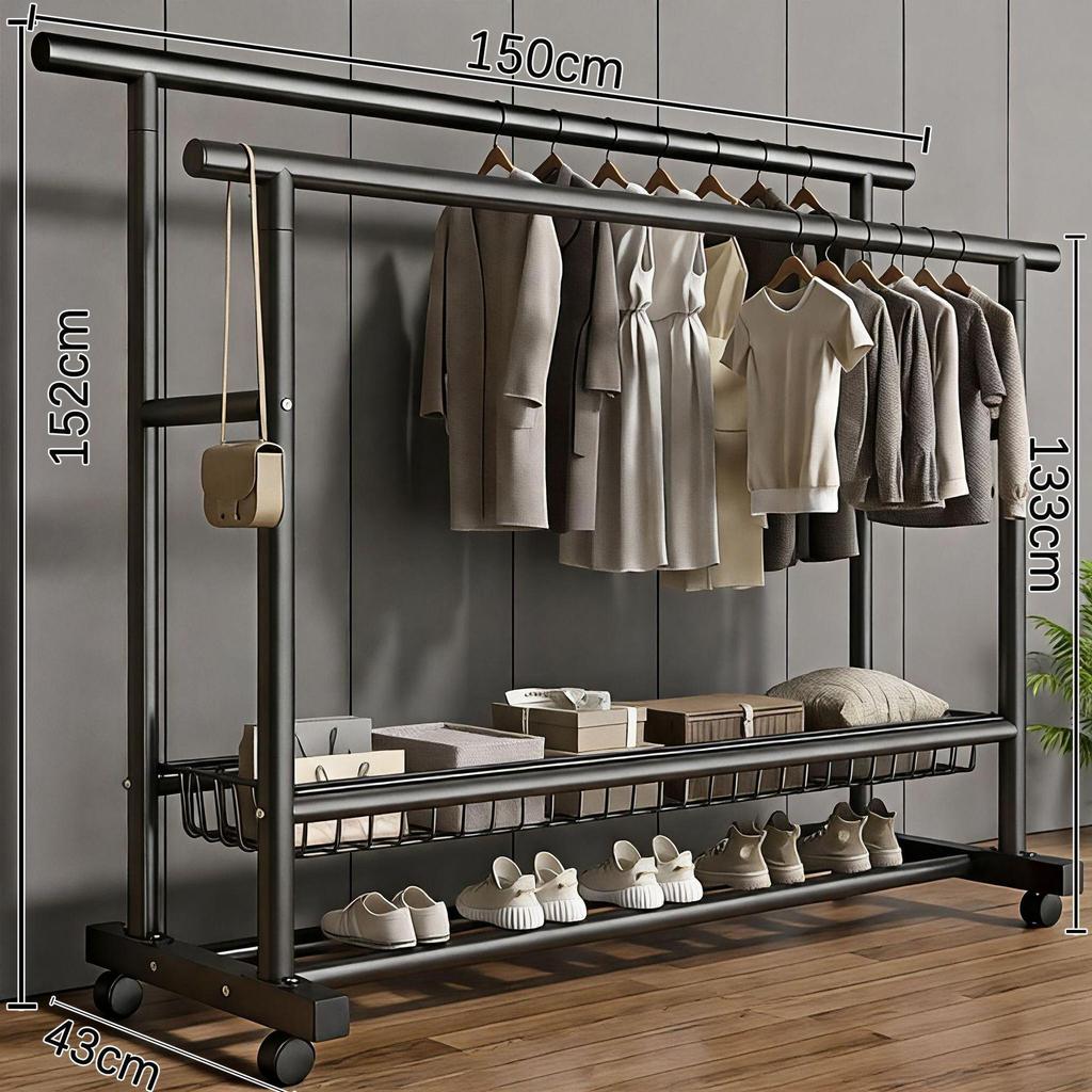 Extra Thick Floor Standing Clothes & Coat Rack for Bedroom, Balcony & Living Room