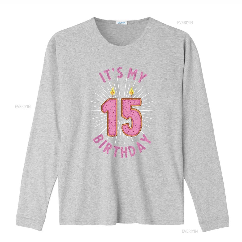 Womens 15 Year Old Girls 15Th Birthday Funny Donut Anniversary T Shirt Black 2XL vintage Washed Breathable Slightly fashion