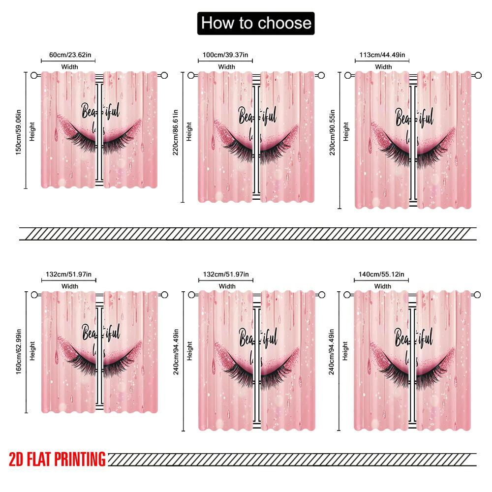 2pcs,2D Plane Printing Pattern Curtains Glamour Lash Art Versatile 100% Polyester (without Rod) Versatile All Perfect for Season
