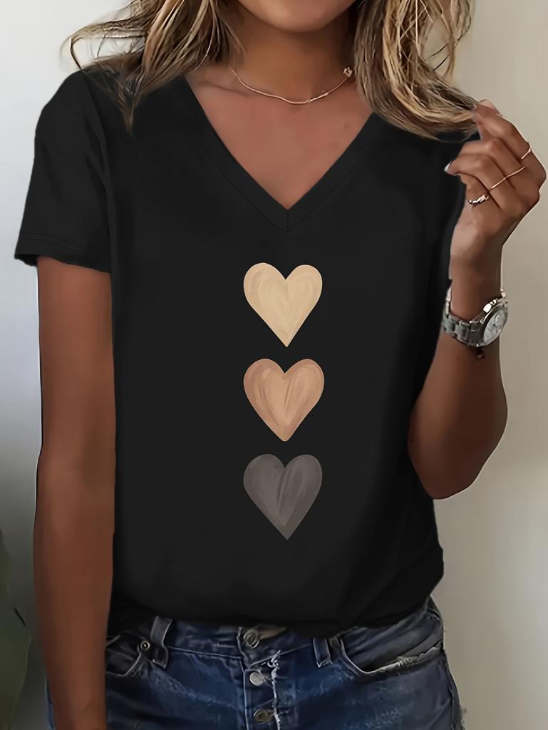 Funny Love Heart Print Women Summer Short Sleeves T-Shirt V-Neck Y2k Tops Tee Graphic T-Shirts Female Casual Women's Clothing