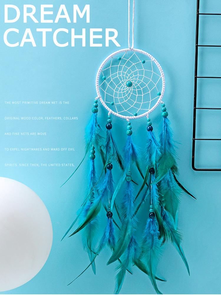 Blue Feather Dream Catcher Wind Chimes Creative Handmade Bedroom Wall Hanging Ornaments Birthday Festival Gifts Home Decorations